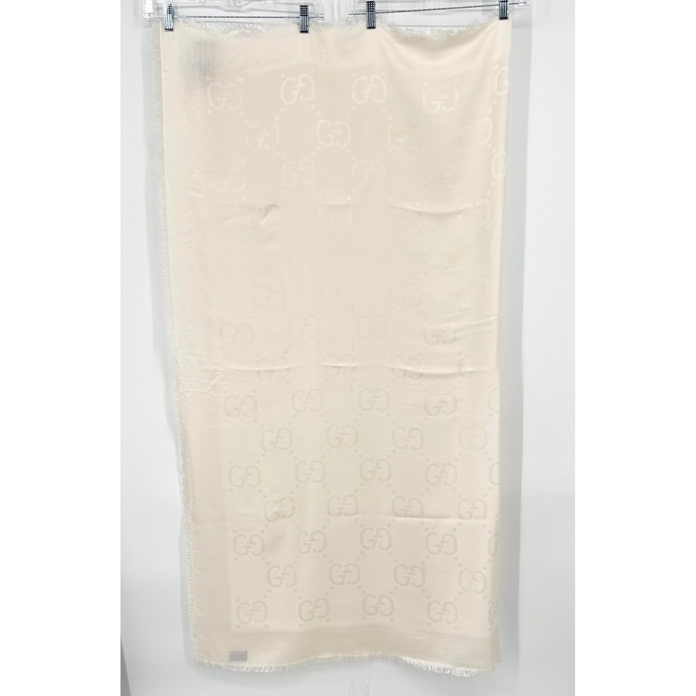 GUCCI GG Jacquard Silk Wool Shawl Scarf Ivory White Italy Large 140x140cm - Picture 8 of 11